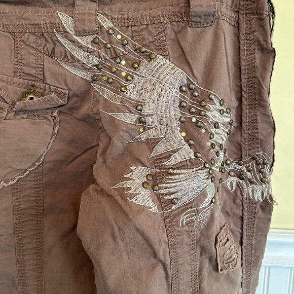 Romeo & Juliet Couture Brown Cargo Pants With Embroidered Eagle Design - Picture 9 of 9